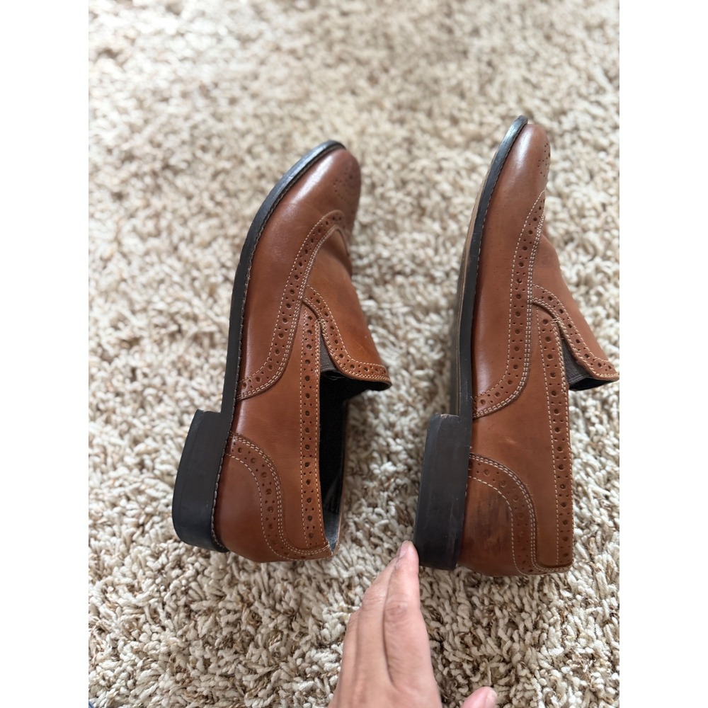 Nunn Bush Men's 9 Leather Wingtip Slip-On Loafers Cognac Brogue Dress Shoes‎ - Picture 9 of 9